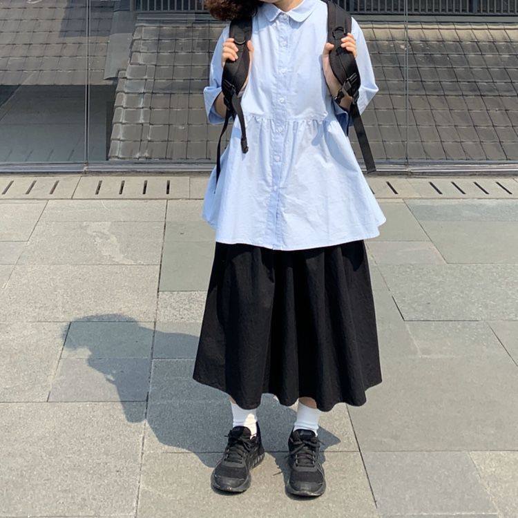 复古港风工装半身裙女大码胖mm日系纯色松紧腰中长款伞裙a字裙潮,女装/女士精品,半身裙,淘宝优惠券,粉丝福利购,淘宝优惠卷