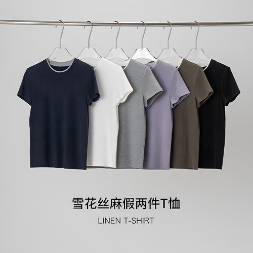 雪花短袖天丝亚麻女T恤吸湿显瘦