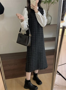 【Niche Young】 闲时月气质复古小香风秋冬中长款连衣裙 QD70427