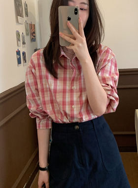 【Niche Young】 复古百搭气质韩版港风格纹设计感衬衫CX20166