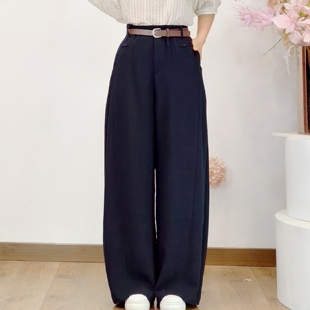香蕉阔腿长裤 慢一点8897春夏宽松休闲苎麻弯刀裤 女高腰遮肉镰刀裤