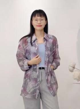 可路莎52501夏季宽松薄款天丝防晒长袖穿衬衫女火烈鸟空调服