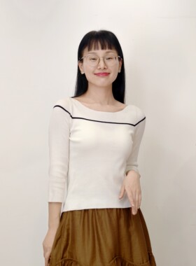 可路莎81916春夏季一字肩五分袖针织衫女修身中袖毛衫
