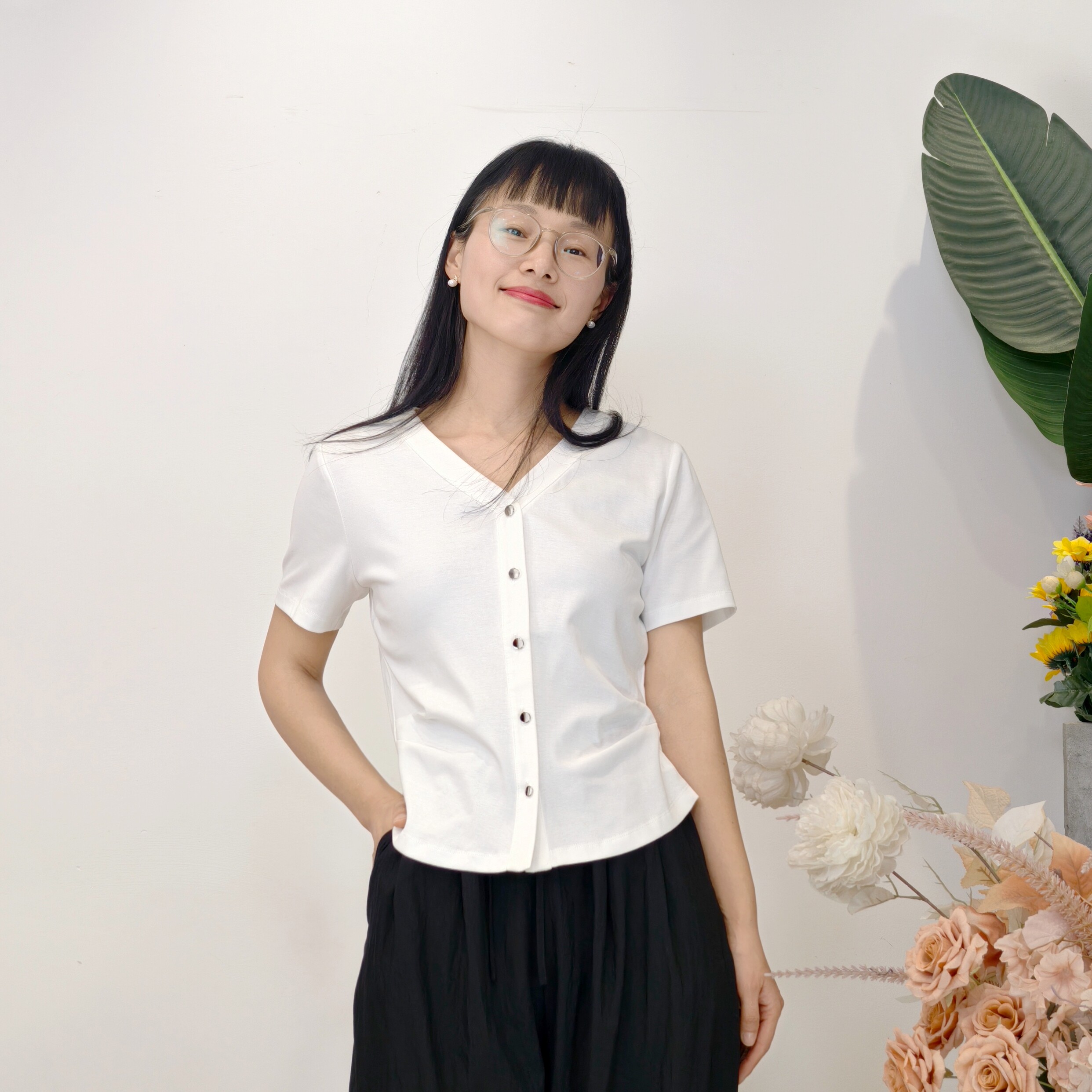 可路莎专柜242371夏季新款对称打褶收腰T恤短袖图片