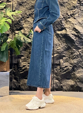【可系】241120B春秋新品休闲复古牛仔半身裙女后开叉中长包裙