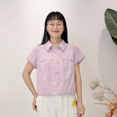 可路莎专柜252441夏季简约通勤休闲截短宽松衬衫短袖上衣女