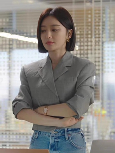 闪耀的她秦岚管文同款衣服灰色西服短款开衫外套小个子春秋上衣女