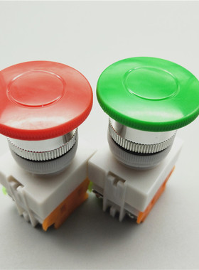 22MM孔径LAY37-11M Y090蘑菇头点动复位平头按钮开关一开一闭