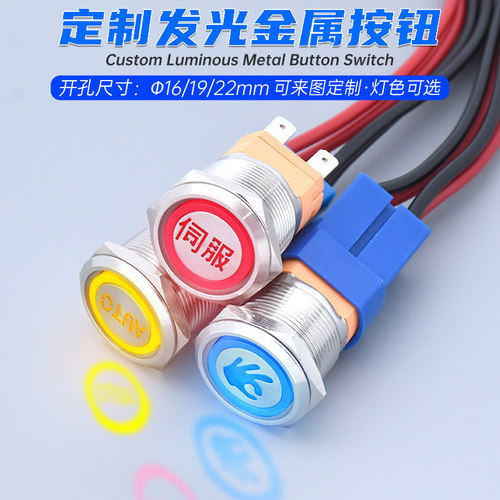 定制图案带灯金属按钮开关防水