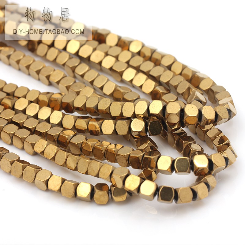 黑胆石镀金切角珠子八角珠散珠