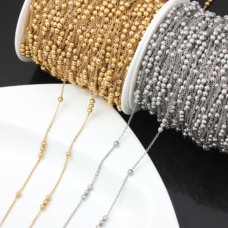 不褪色不锈钢钛钢18K金包珠链子3比1豆豆链金珠链手工材料DIY配件,饰品/流行首饰/时尚饰品新,链条,淘宝优惠券,粉丝福利购,淘宝优惠卷