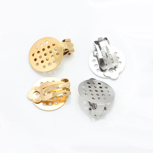 不掉色不锈钢钛钢真空18K金带孔网片耳夹手工高端耳饰材料diy配件