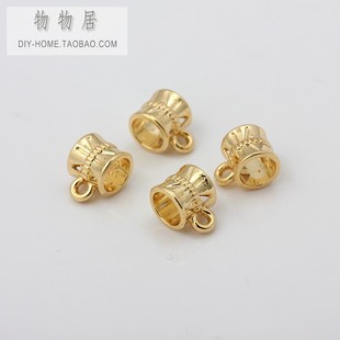 保色18k金包金镀真金带吊珠子三通珠串珠手链项链配饰散珠diy配件