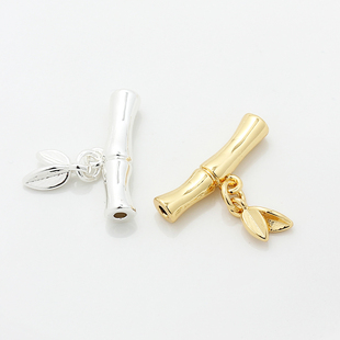 保色18K金14k包金双叶子竹节三通珠铜镀纯银弯管diy手链项链配件