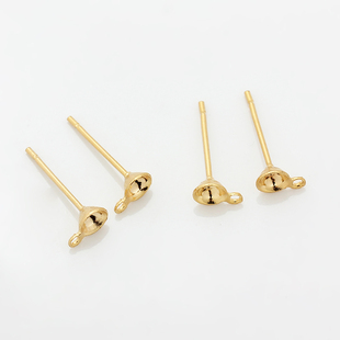 18K包金有吊圈碗托耳钉保色铜镀真金耳饰制作耳环手工材料diy配件