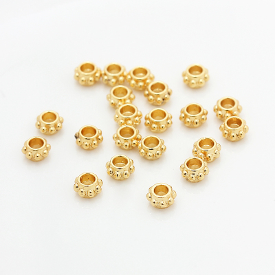 保色18K包金镀金麻点隔珠飞碟珠子3mm小珠子制作手链散珠diy配件