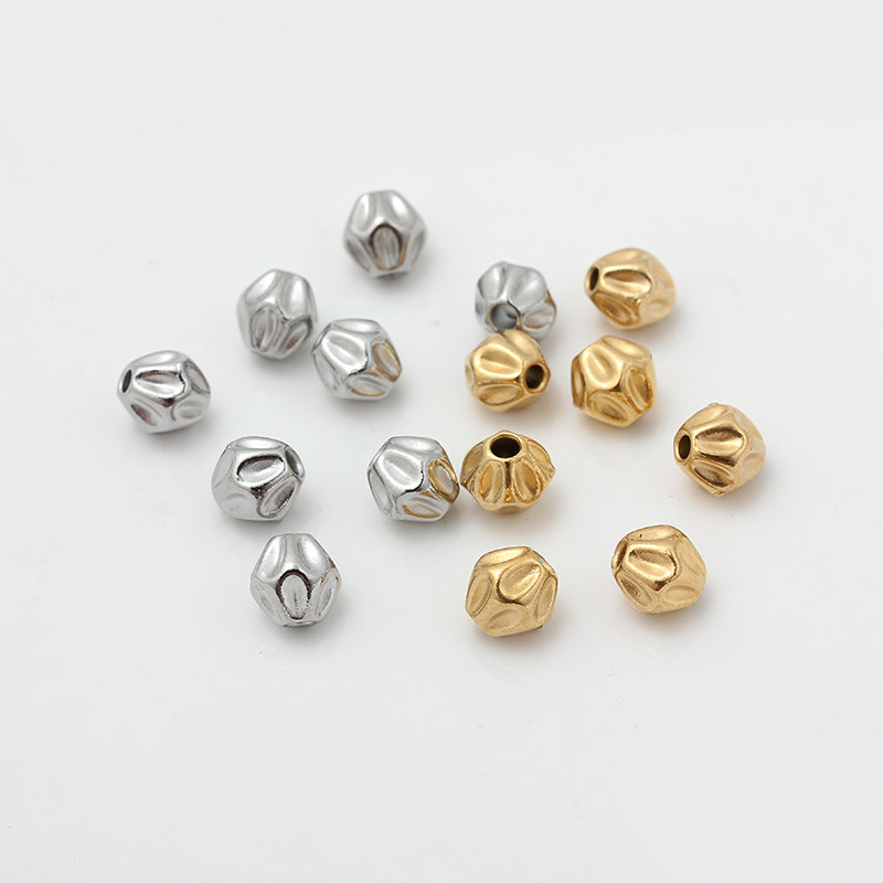 不掉色304钛钢镀18K金菱形珠子不锈钢散珠切珠花纹小隔珠DIY配件