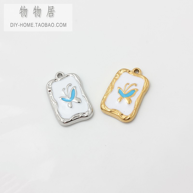 钛钢蝴蝶挂件镀18K金油画吊坠