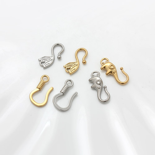 钛钢镀18K金弯勾扣大象翅膀S扣