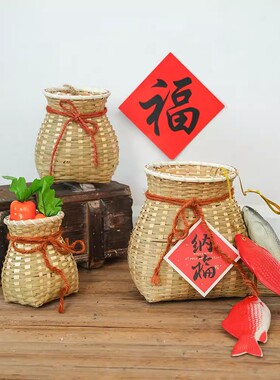 新年手工编织福袋草编包装饰