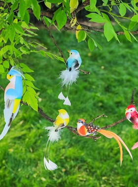 仿真小鸟摆件毛绒羽毛装饰品