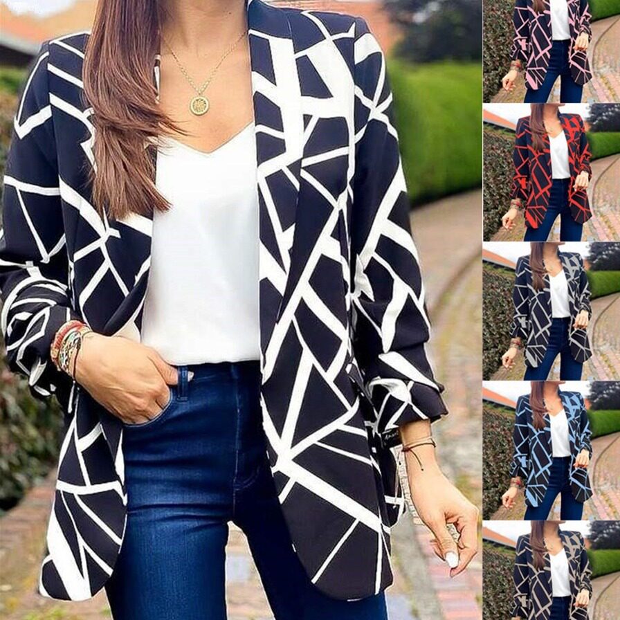 Women's printed buttonless small suit jacket女无扣小西服外套