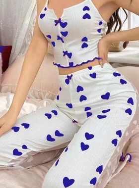 Sexy pajama camisole vest+long pants two-piece set女士家居服