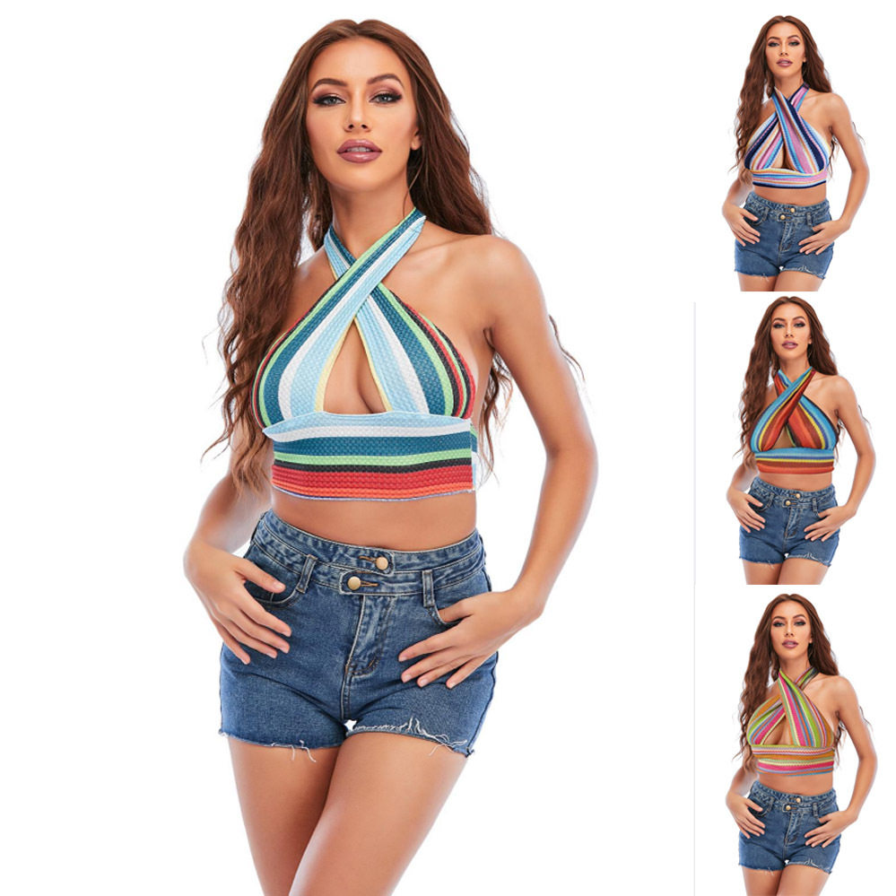 Women's colorful hanging neck sleeveless top女装彩色挂脖无袖