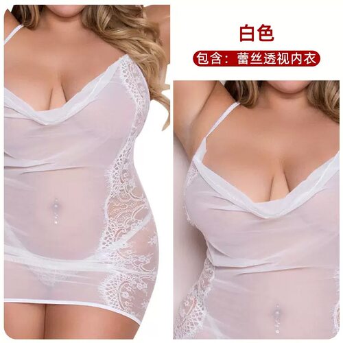 Transparent suspender nightgown大码内衣蕾丝性感透睡裙可外穿