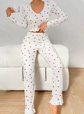 Women's sexy pajamas long sleeved+long pants two-piece set女