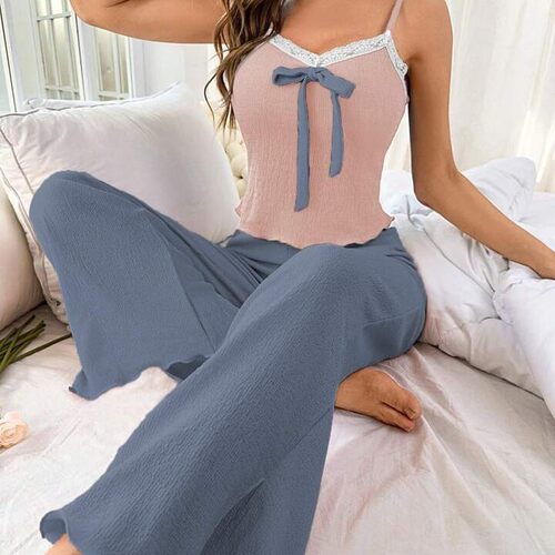 Women sexy pajama vest+pants two-piece set背心+长裤睡衣套装