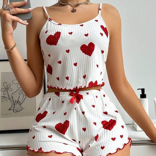 Pit stripe camisole vest+shorts pajama set女吊带短裤睡衣套装