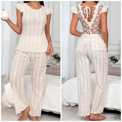 Hollow out sleepwear women short sleeved pants home suit set