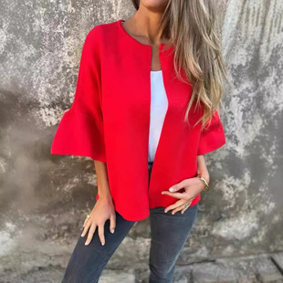 neck seven cardigan top short round sleeve Women quarter