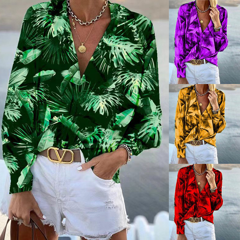 Women V-neck long sleeved Bohemian top女V领长袖波西米亚上衣