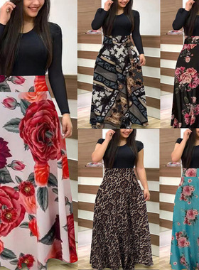 Women's floral printed long sleeved dress with a large swing