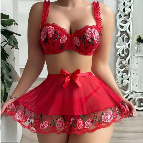 Sexy lingerie lace bra set+mesh skirt内衣蕾丝文胸套装+网纱裙