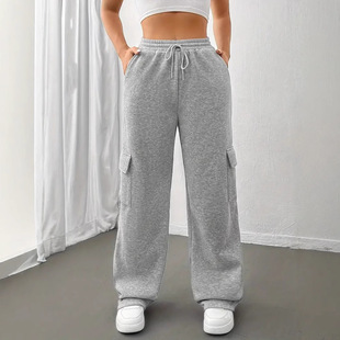 Women's straight leg work pants, sporty loose fit sweatpants
