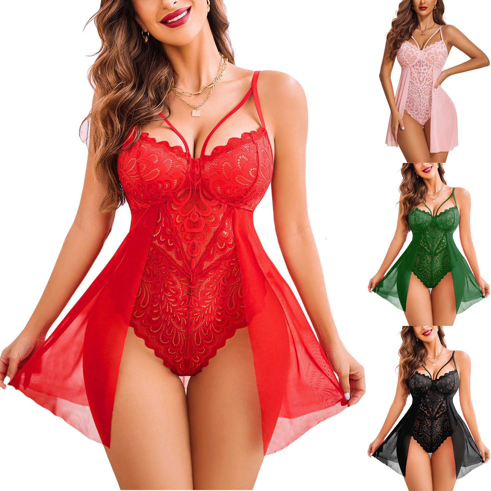 Sexy lingerie lace neck strap jumpsuit性感内衣蕾丝吊带连体衣