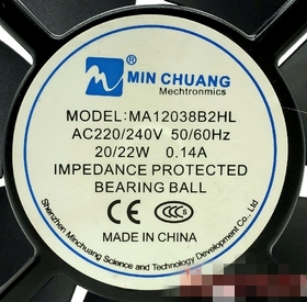 MIN CHUANG MA12038B2HL AC220/240V 20/22W 0.14A 120X38MM 风扇