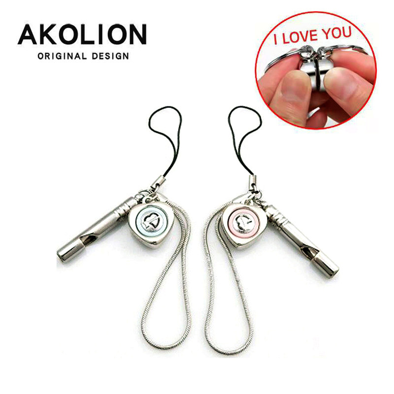 akolion 会发声情侣手机链一对口哨创意感应生日礼物情侣手机挂件