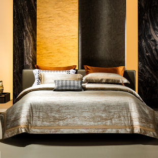 清悠居轻奢160支双股长绒棉色织提花四件套高端简约纯棉床品套件