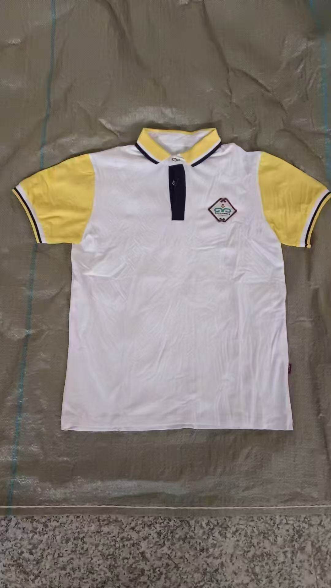 LDM夏季校服短袖上衣翻领白色拼接黄色T恤恩施市施州民族小学校服