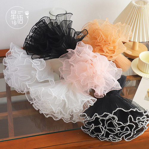 珍珠鲜花包装韩式波浪白纱