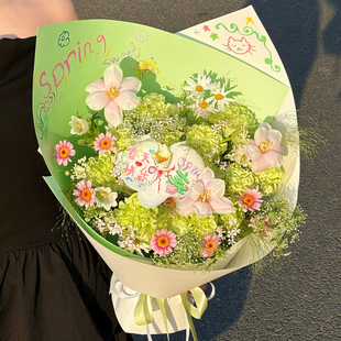 星语 纸鲜花花束包花纸创意纸diy 157克油画田园风涂鸦小花包装