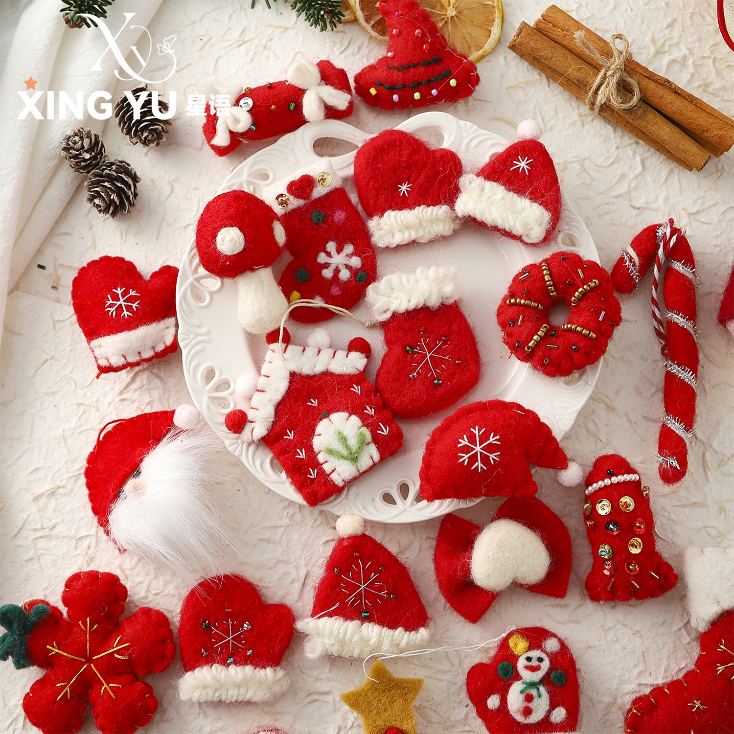 2025圣诞红配饰合集毛绒毛毡挂件