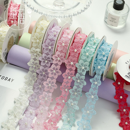 3.5cm刺绣花朵蕾丝带绸带蝴蝶结