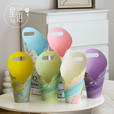 油画系列圆形手提盒鲜花礼盒diy