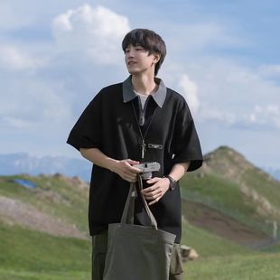 港风复古polo衫T恤女短袖宽松原宿风潮ins百搭学生翻领上衣夏潮