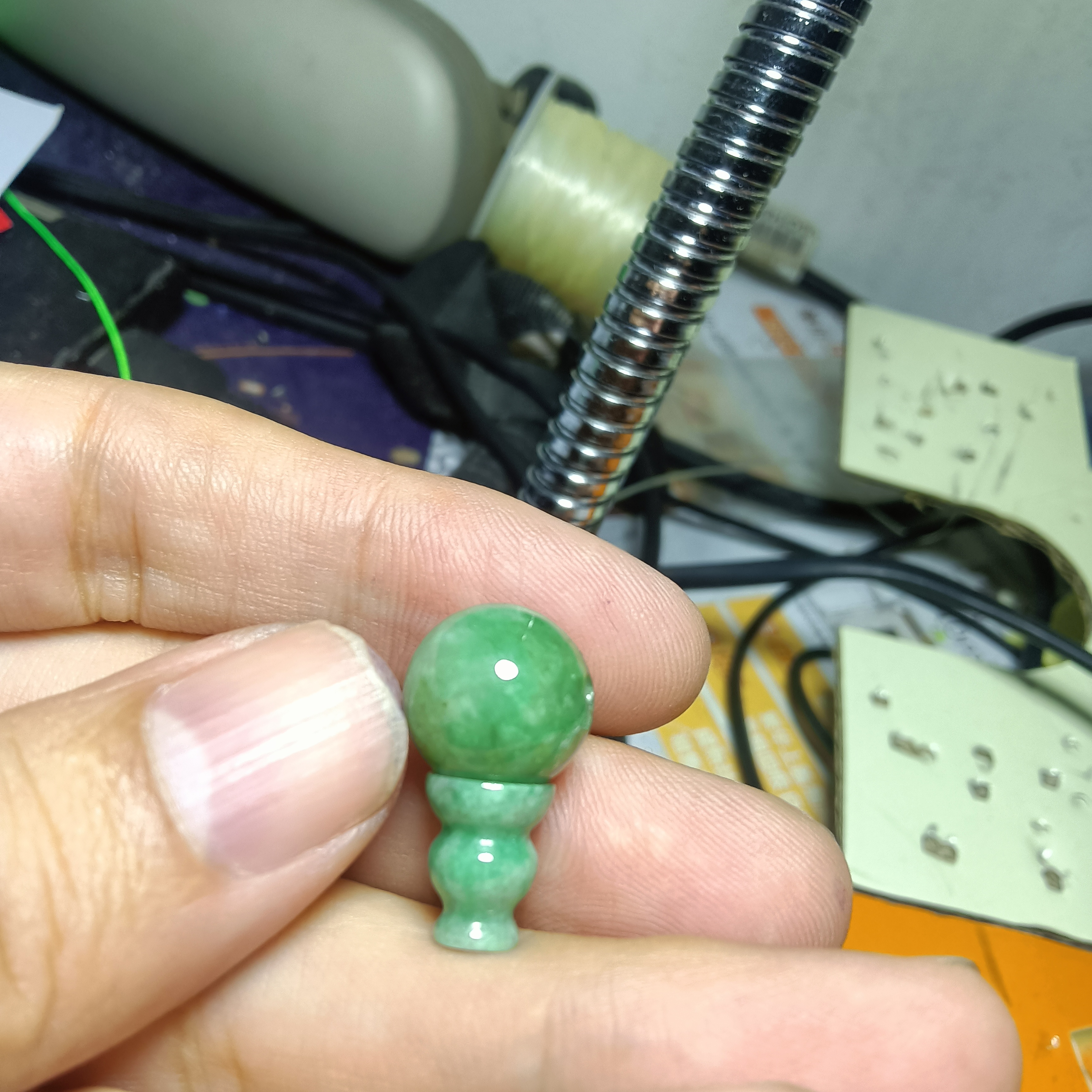 缅甸天然A货翡翠满豆色三通佛塔文玩配件三通葫芦头